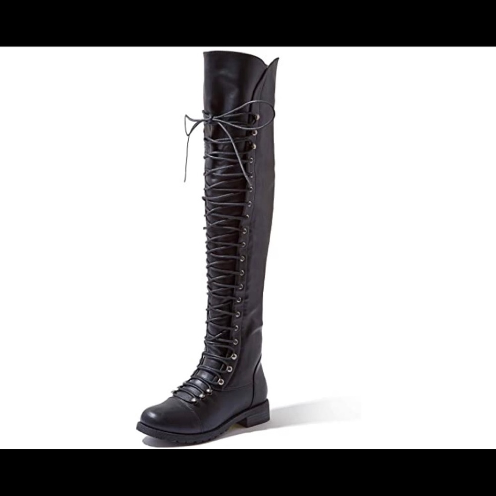 Lace Up Thigh High Boots-Zipper Trendy Military Style, size 9